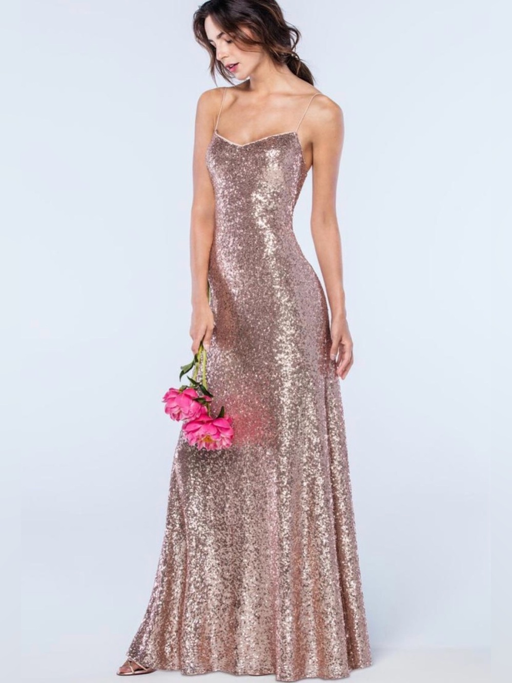 Watters & Watters “Anzen" (Style 02305) Rose Gold Sequin Maxi Gown Size 12 - NWT